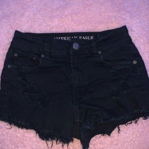 American Eagle Black Ripped Jean Shorts